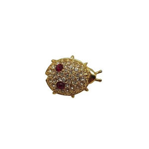 Vintage Gold-Tone Ladybug Rhinestone Brooch Pin With Red Gem Eyes